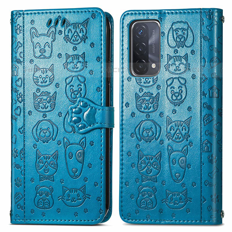 Custodia Portafoglio In Pelle Fantasia Modello Cover con Supporto S03D per Oppo A93 5G Blu