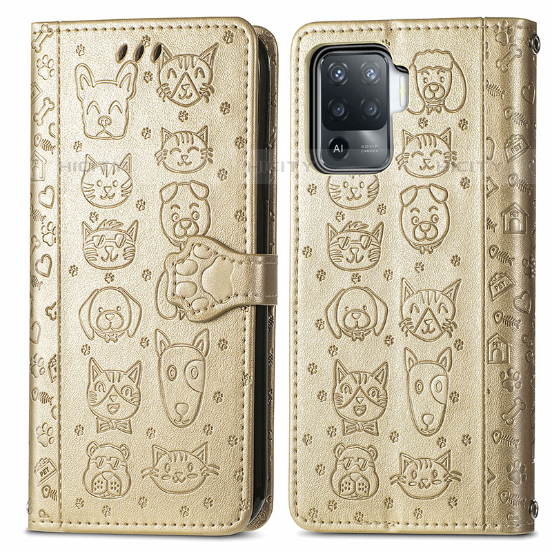 Custodia Portafoglio In Pelle Fantasia Modello Cover con Supporto S03D per Oppo A94 4G Oro