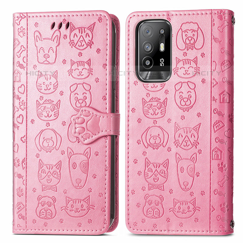 Custodia Portafoglio In Pelle Fantasia Modello Cover con Supporto S03D per Oppo A94 5G Rosa