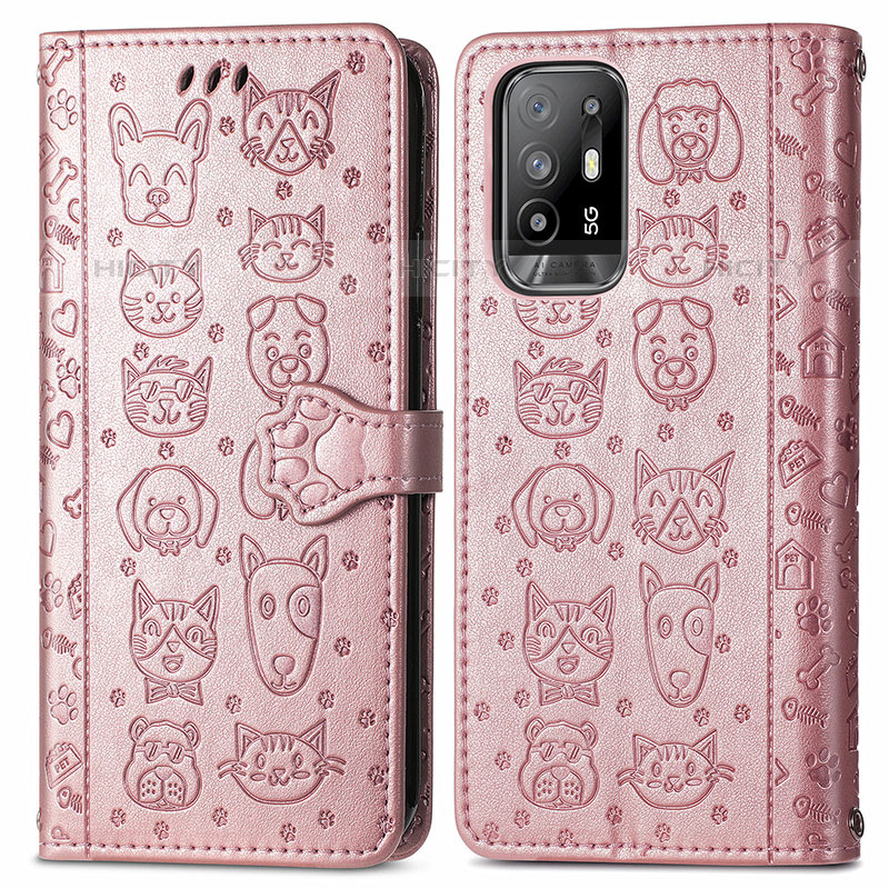 Custodia Portafoglio In Pelle Fantasia Modello Cover con Supporto S03D per Oppo A95 5G Oro Rosa