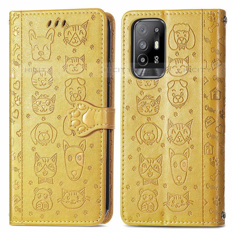 Custodia Portafoglio In Pelle Fantasia Modello Cover con Supporto S03D per Oppo F19 Pro+ Plus 5G Giallo