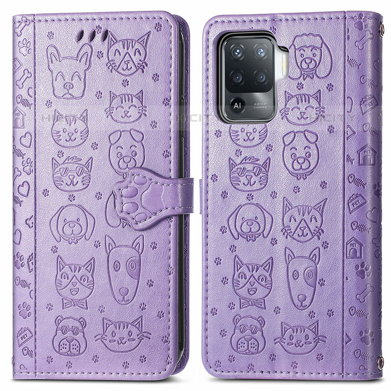 Custodia Portafoglio In Pelle Fantasia Modello Cover con Supporto S03D per Oppo F19 Pro Viola