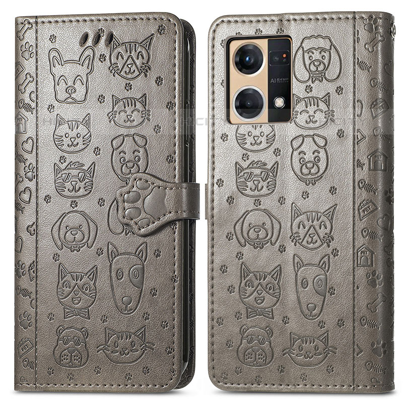 Custodia Portafoglio In Pelle Fantasia Modello Cover con Supporto S03D per Oppo F21 Pro 4G Grigio