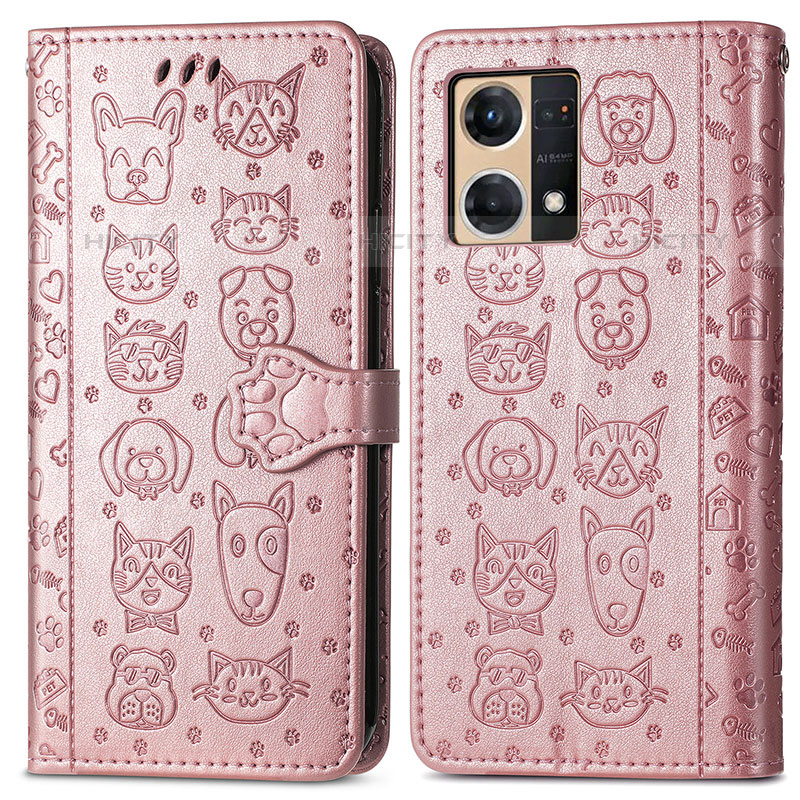 Custodia Portafoglio In Pelle Fantasia Modello Cover con Supporto S03D per Oppo F21 Pro 4G Oro Rosa