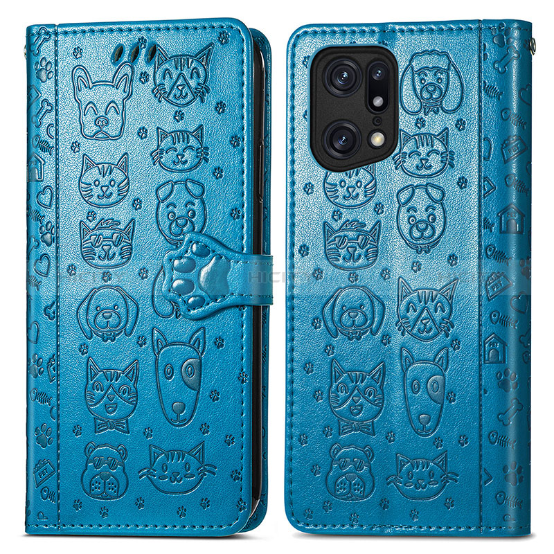 Custodia Portafoglio In Pelle Fantasia Modello Cover con Supporto S03D per Oppo Find X5 5G Blu