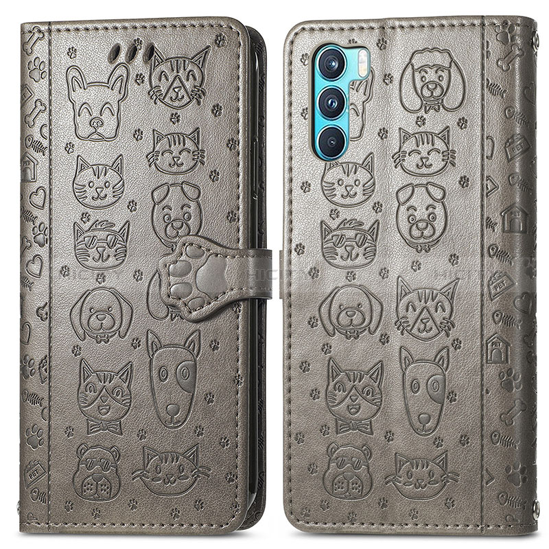 Custodia Portafoglio In Pelle Fantasia Modello Cover con Supporto S03D per Oppo K9 Pro 5G Grigio