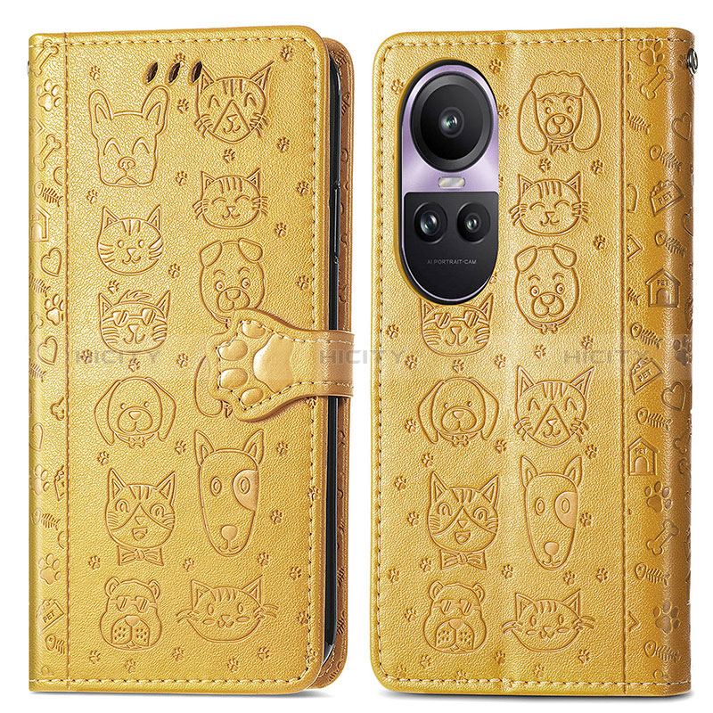 Custodia Portafoglio In Pelle Fantasia Modello Cover con Supporto S03D per Oppo Reno10 5G Giallo