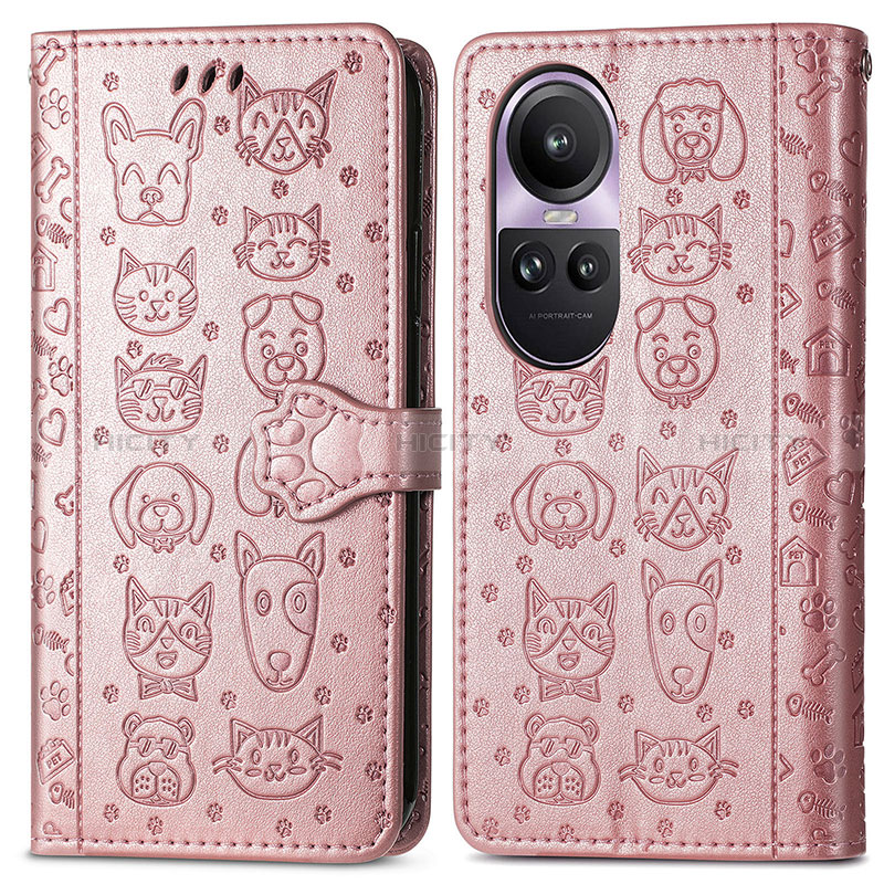 Custodia Portafoglio In Pelle Fantasia Modello Cover con Supporto S03D per Oppo Reno10 Pro 5G Oro Rosa