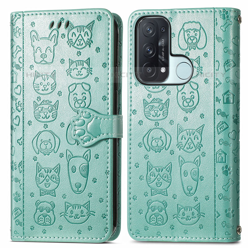 Custodia Portafoglio In Pelle Fantasia Modello Cover con Supporto S03D per Oppo Reno5 A Verde