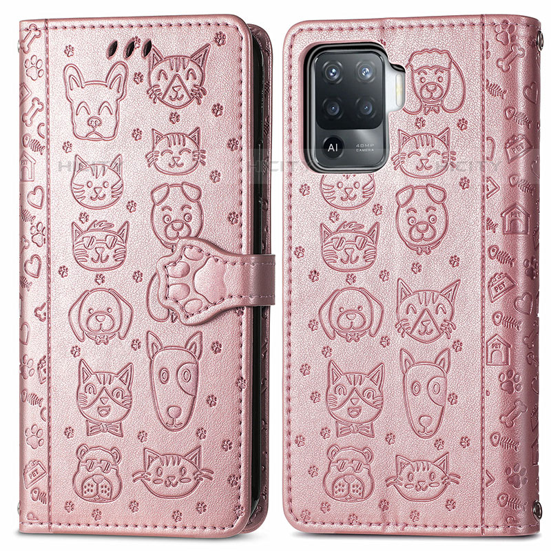 Custodia Portafoglio In Pelle Fantasia Modello Cover con Supporto S03D per Oppo Reno5 F Oro Rosa