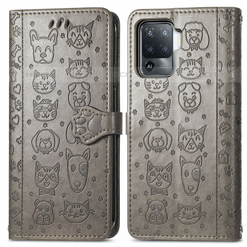 Custodia Portafoglio In Pelle Fantasia Modello Cover con Supporto S03D per Oppo Reno5 Lite Grigio