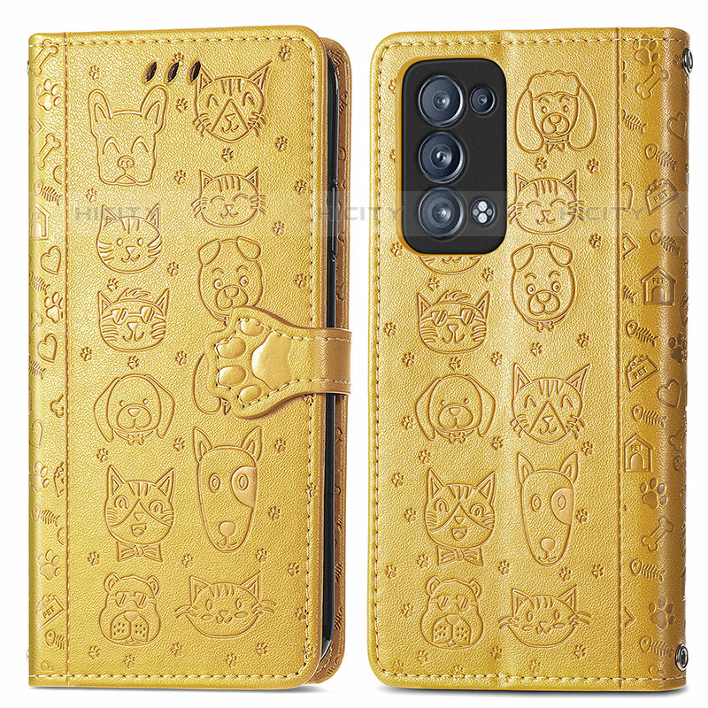 Custodia Portafoglio In Pelle Fantasia Modello Cover con Supporto S03D per Oppo Reno6 Pro 5G Giallo