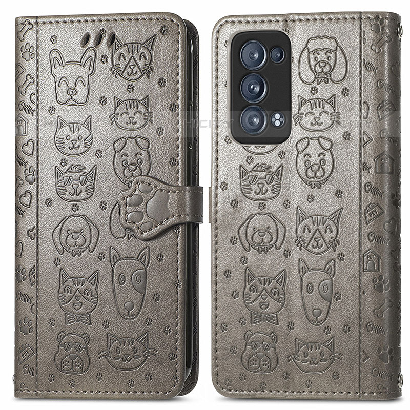 Custodia Portafoglio In Pelle Fantasia Modello Cover con Supporto S03D per Oppo Reno6 Pro 5G Grigio