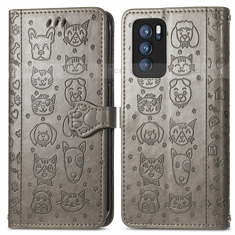 Custodia Portafoglio In Pelle Fantasia Modello Cover con Supporto S03D per Oppo Reno6 Pro 5G India Grigio