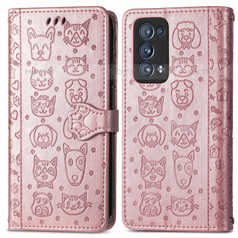 Custodia Portafoglio In Pelle Fantasia Modello Cover con Supporto S03D per Oppo Reno6 Pro 5G Oro Rosa