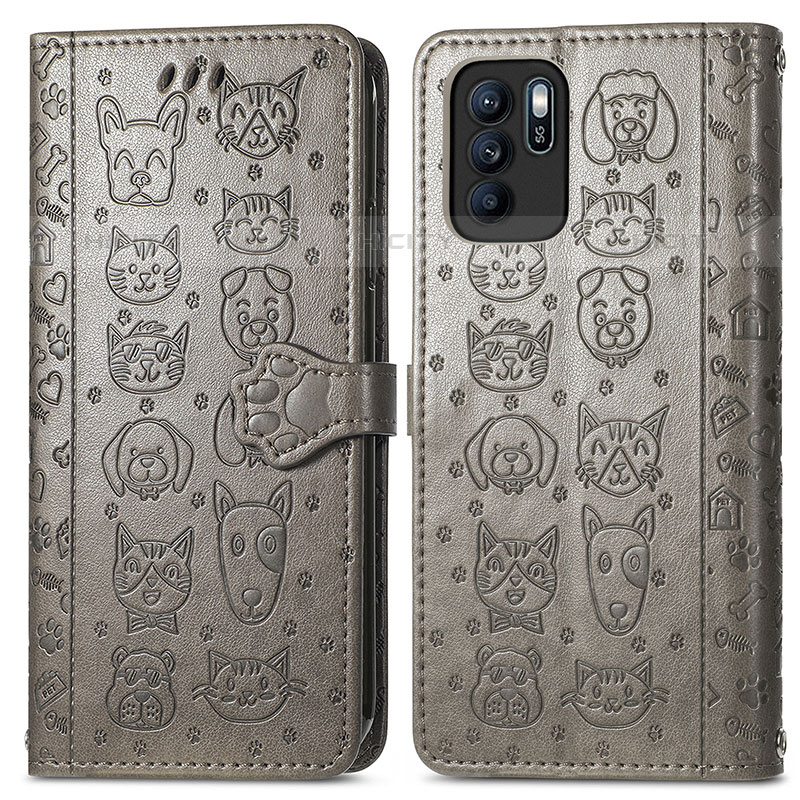 Custodia Portafoglio In Pelle Fantasia Modello Cover con Supporto S03D per Oppo Reno6 Z 5G Grigio