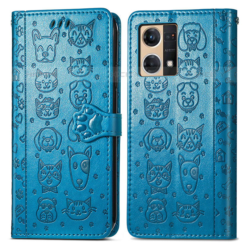 Custodia Portafoglio In Pelle Fantasia Modello Cover con Supporto S03D per Oppo Reno7 4G Blu