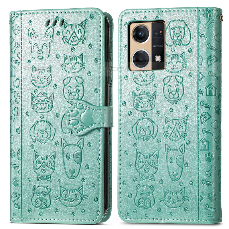 Custodia Portafoglio In Pelle Fantasia Modello Cover con Supporto S03D per Oppo Reno7 4G Verde