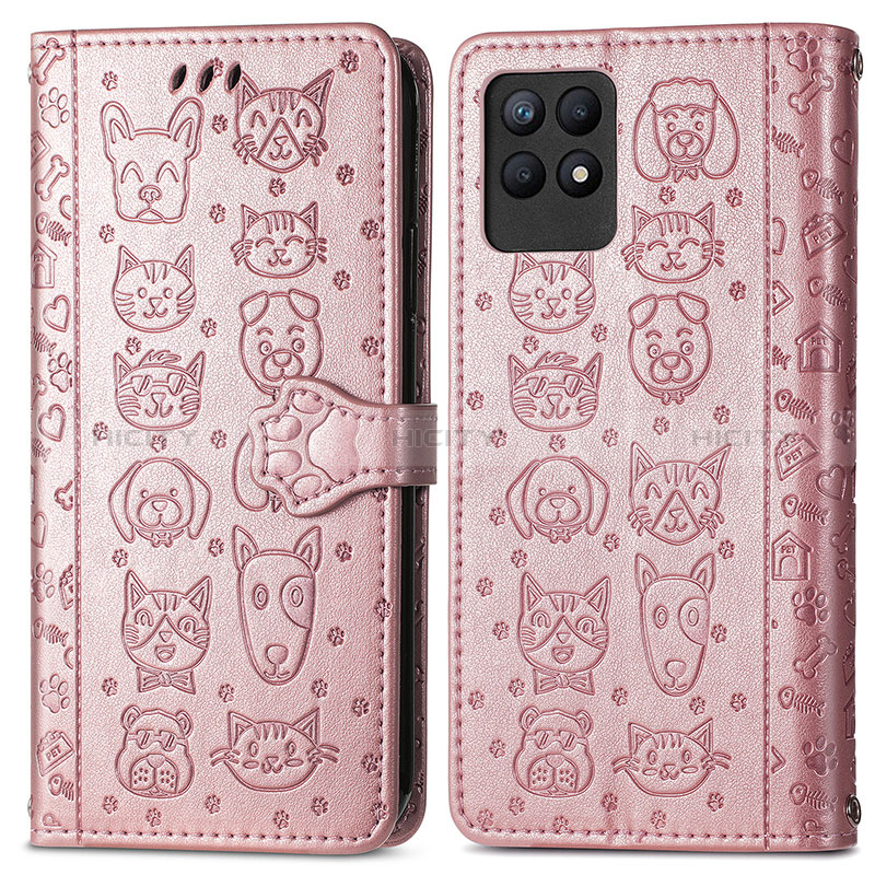 Custodia Portafoglio In Pelle Fantasia Modello Cover con Supporto S03D per Realme 8i Oro Rosa