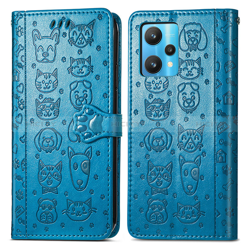 Custodia Portafoglio In Pelle Fantasia Modello Cover con Supporto S03D per Realme 9 5G Blu