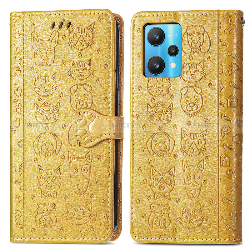 Custodia Portafoglio In Pelle Fantasia Modello Cover con Supporto S03D per Realme 9 5G Giallo