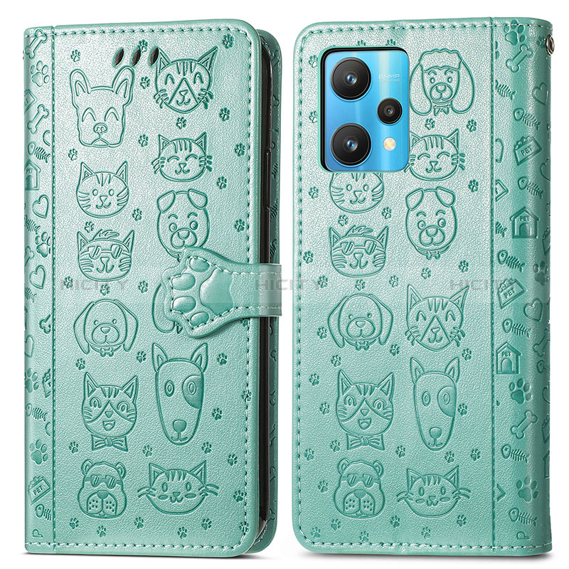 Custodia Portafoglio In Pelle Fantasia Modello Cover con Supporto S03D per Realme 9 5G Verde