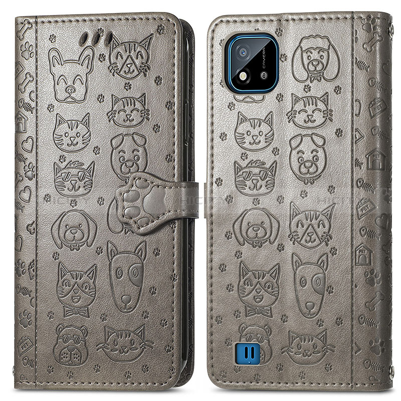 Custodia Portafoglio In Pelle Fantasia Modello Cover con Supporto S03D per Realme C11 (2021) Grigio