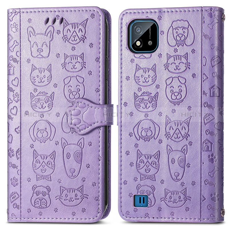 Custodia Portafoglio In Pelle Fantasia Modello Cover con Supporto S03D per Realme C20 Viola