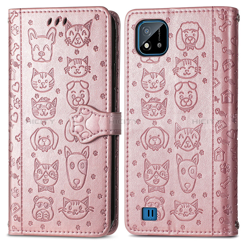 Custodia Portafoglio In Pelle Fantasia Modello Cover con Supporto S03D per Realme C20A Oro Rosa