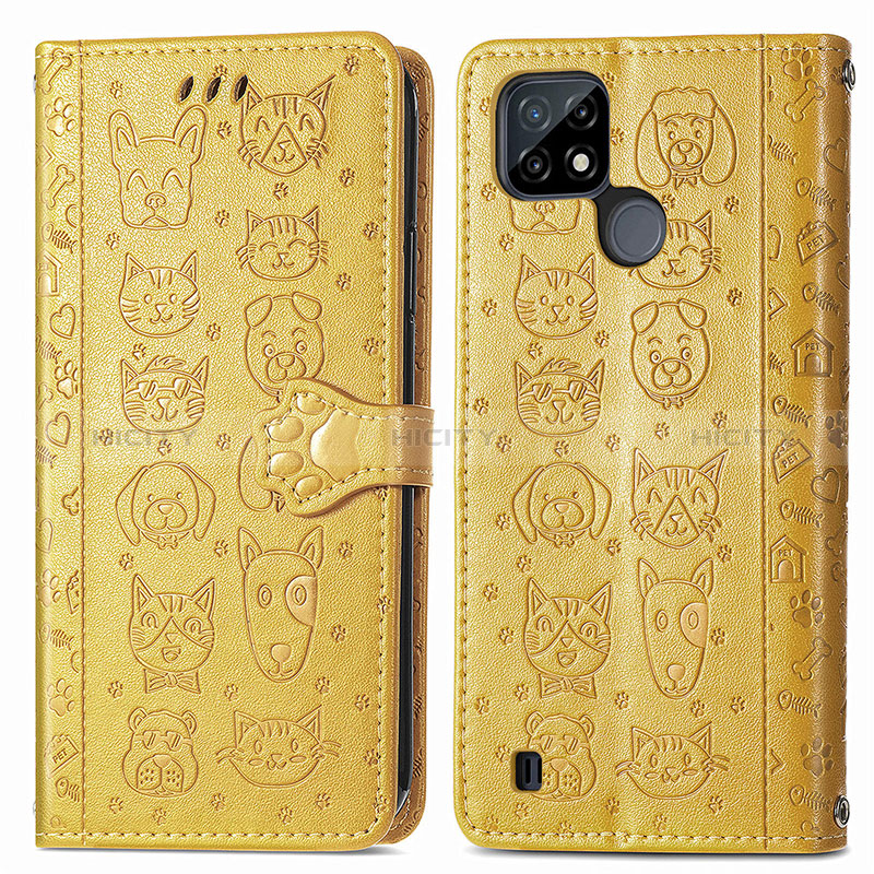 Custodia Portafoglio In Pelle Fantasia Modello Cover con Supporto S03D per Realme C21Y Giallo