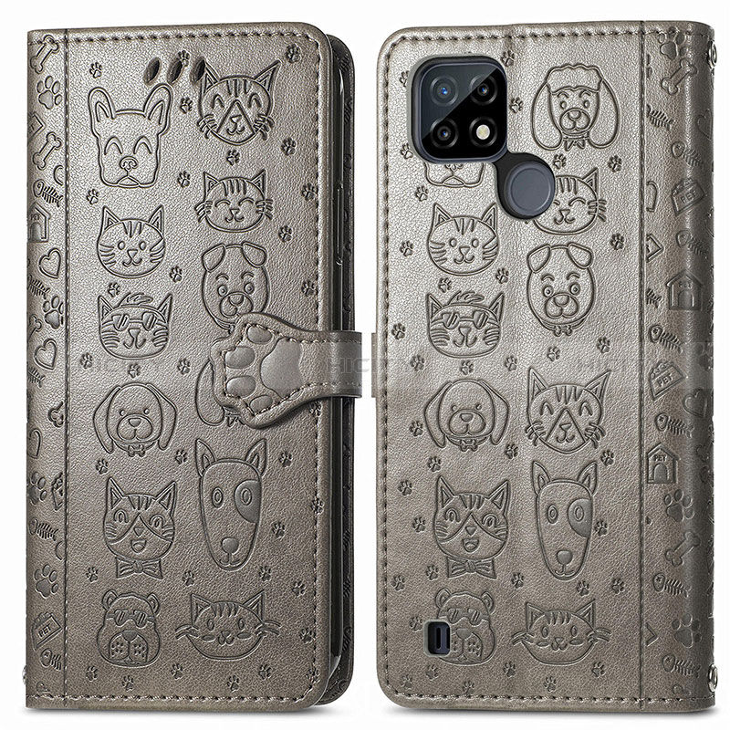 Custodia Portafoglio In Pelle Fantasia Modello Cover con Supporto S03D per Realme C25Y India Grigio