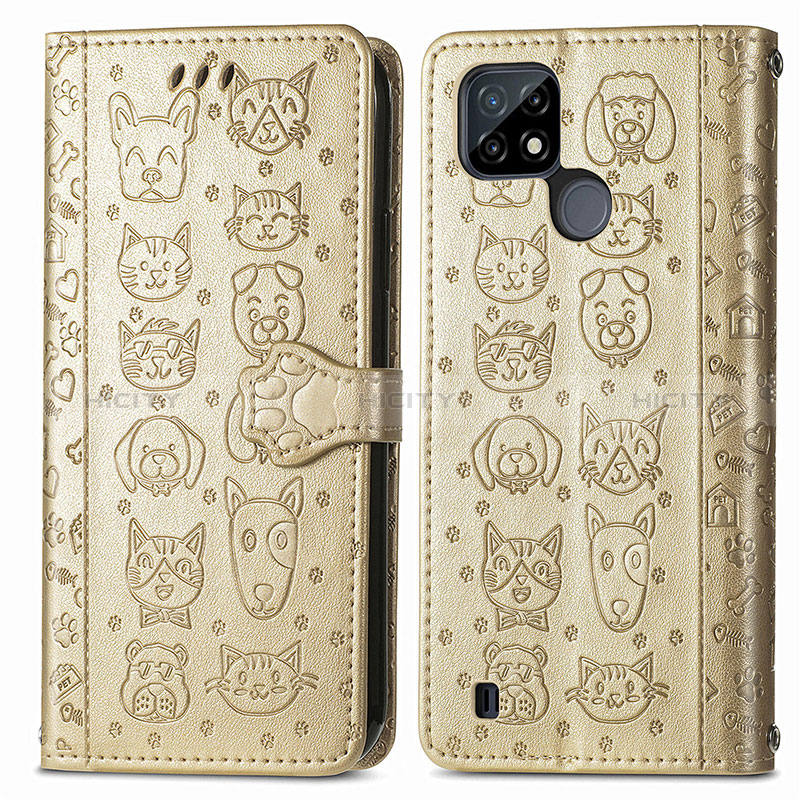 Custodia Portafoglio In Pelle Fantasia Modello Cover con Supporto S03D per Realme C25Y Oro