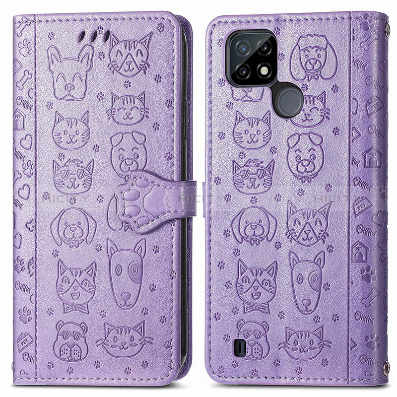 Custodia Portafoglio In Pelle Fantasia Modello Cover con Supporto S03D per Realme C25Y Viola