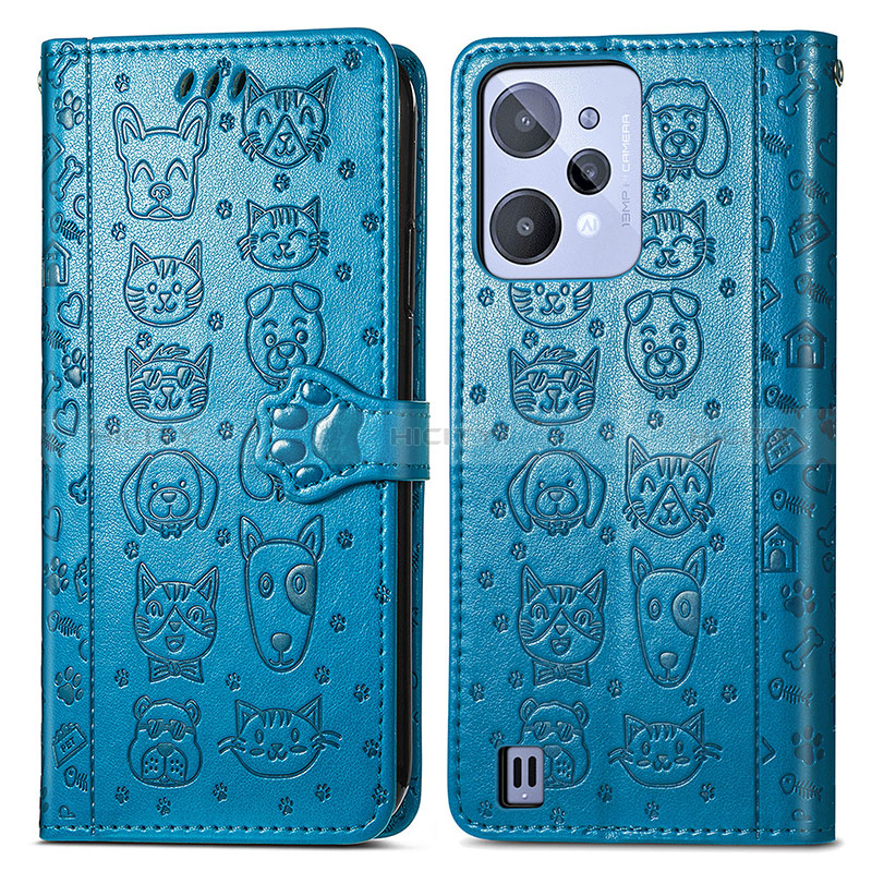 Custodia Portafoglio In Pelle Fantasia Modello Cover con Supporto S03D per Realme C31 Blu