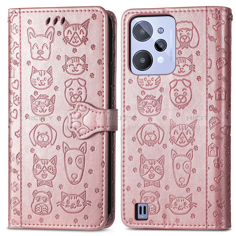 Custodia Portafoglio In Pelle Fantasia Modello Cover con Supporto S03D per Realme C31 Oro Rosa