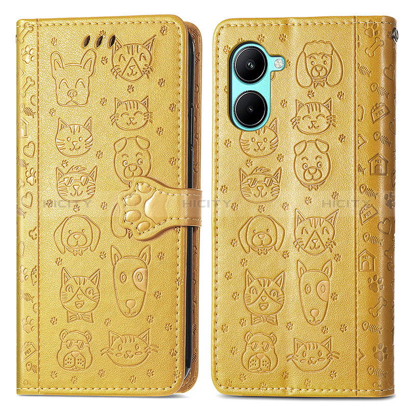 Custodia Portafoglio In Pelle Fantasia Modello Cover con Supporto S03D per Realme C33 Giallo