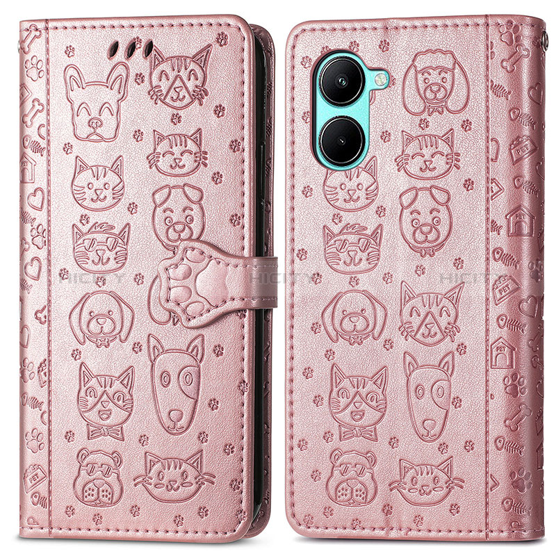 Custodia Portafoglio In Pelle Fantasia Modello Cover con Supporto S03D per Realme C33 Oro Rosa