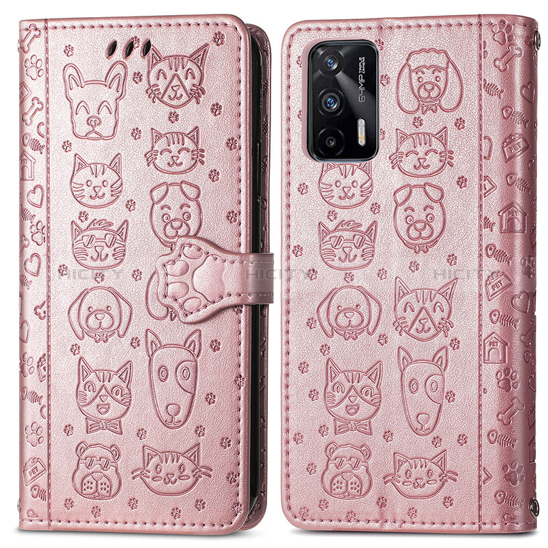 Custodia Portafoglio In Pelle Fantasia Modello Cover con Supporto S03D per Realme GT 5G Oro Rosa