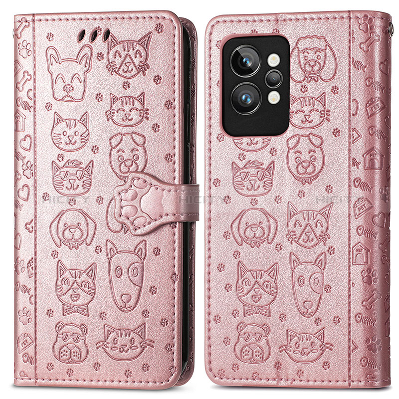 Custodia Portafoglio In Pelle Fantasia Modello Cover con Supporto S03D per Realme GT2 Pro 5G Oro Rosa