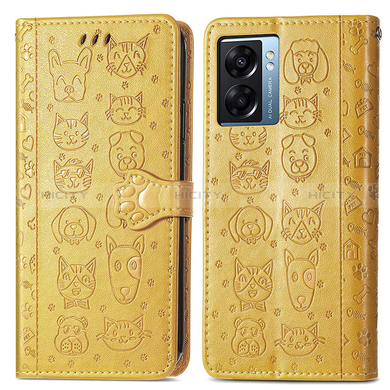 Custodia Portafoglio In Pelle Fantasia Modello Cover con Supporto S03D per Realme Narzo 50 5G Giallo