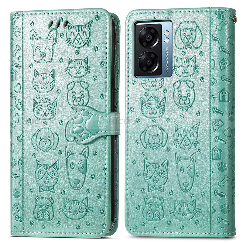 Custodia Portafoglio In Pelle Fantasia Modello Cover con Supporto S03D per Realme Narzo 50 5G Verde