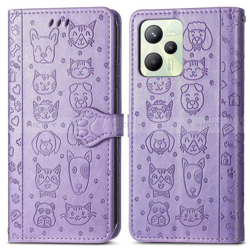 Custodia Portafoglio In Pelle Fantasia Modello Cover con Supporto S03D per Realme Narzo 50A Prime Viola