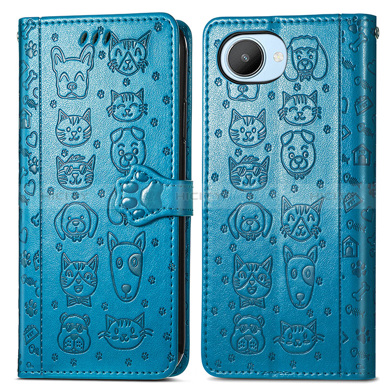 Custodia Portafoglio In Pelle Fantasia Modello Cover con Supporto S03D per Realme Narzo 50i Prime Blu