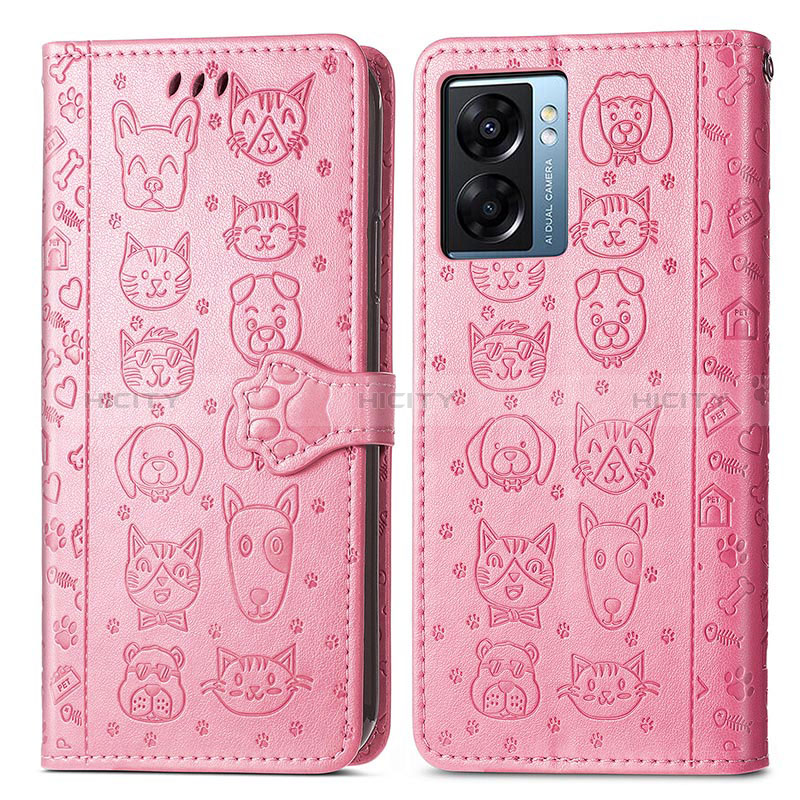 Custodia Portafoglio In Pelle Fantasia Modello Cover con Supporto S03D per Realme Q5i 5G Rosa