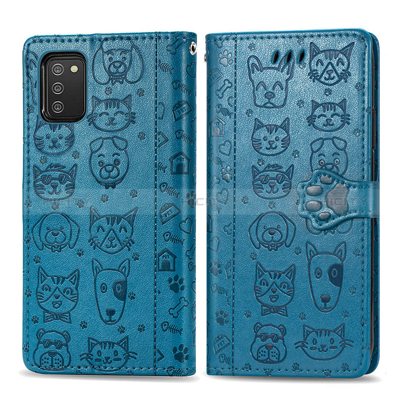 Custodia Portafoglio In Pelle Fantasia Modello Cover con Supporto S03D per Samsung Galaxy A02s Blu