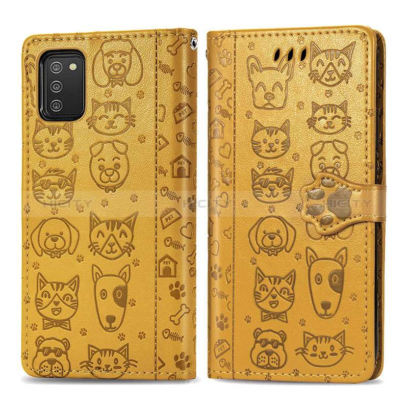 Custodia Portafoglio In Pelle Fantasia Modello Cover con Supporto S03D per Samsung Galaxy A02s Giallo