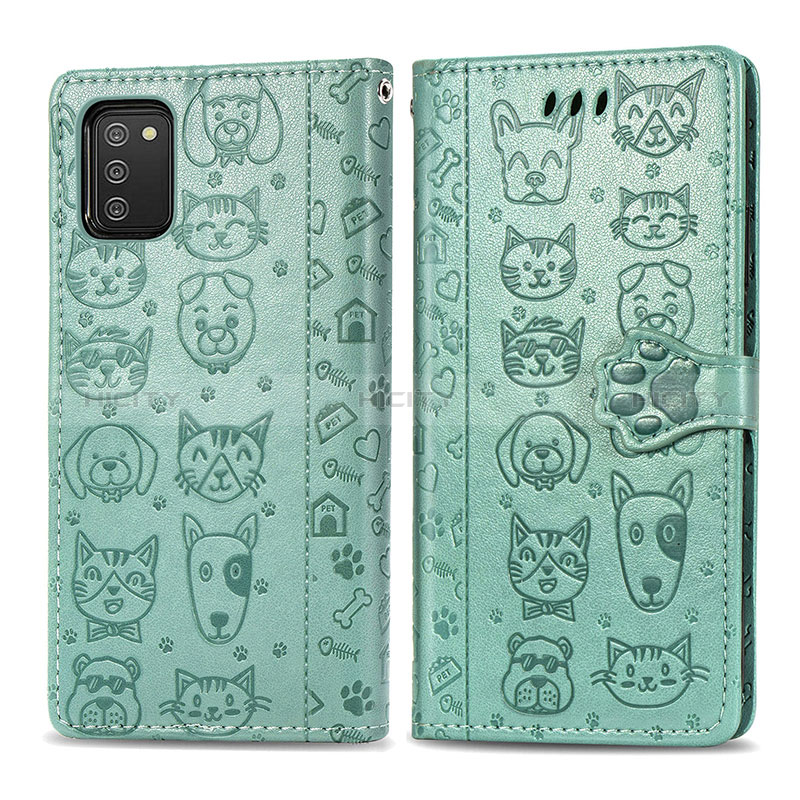 Custodia Portafoglio In Pelle Fantasia Modello Cover con Supporto S03D per Samsung Galaxy A02s Verde