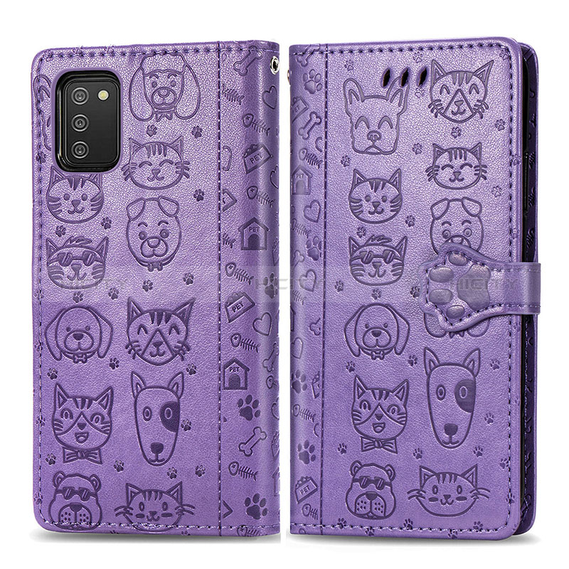 Custodia Portafoglio In Pelle Fantasia Modello Cover con Supporto S03D per Samsung Galaxy A02s Viola