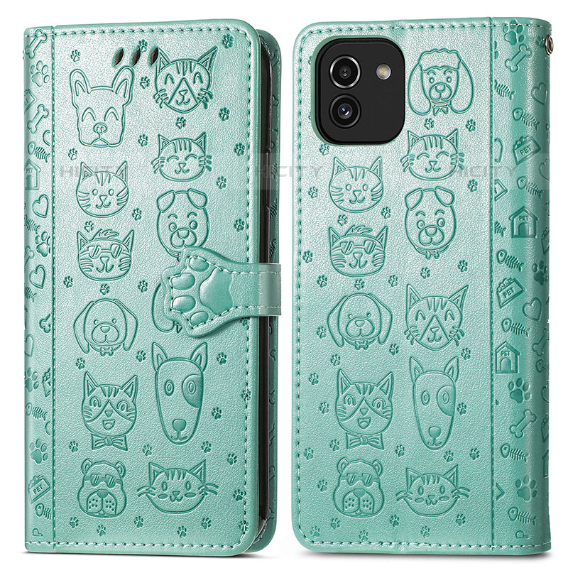 Custodia Portafoglio In Pelle Fantasia Modello Cover con Supporto S03D per Samsung Galaxy A03 Verde