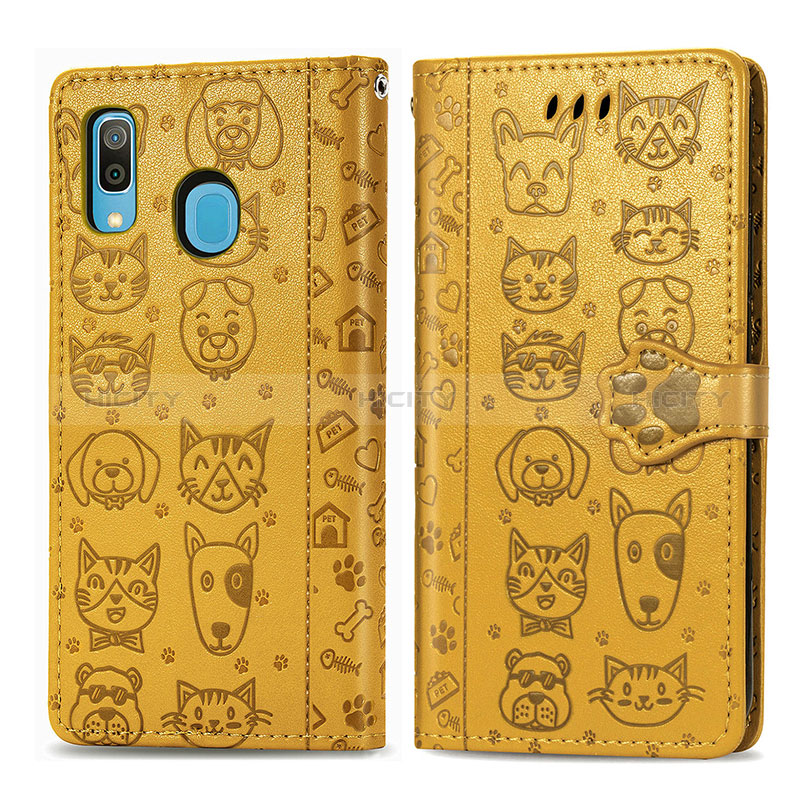 Custodia Portafoglio In Pelle Fantasia Modello Cover con Supporto S03D per Samsung Galaxy A20 Giallo